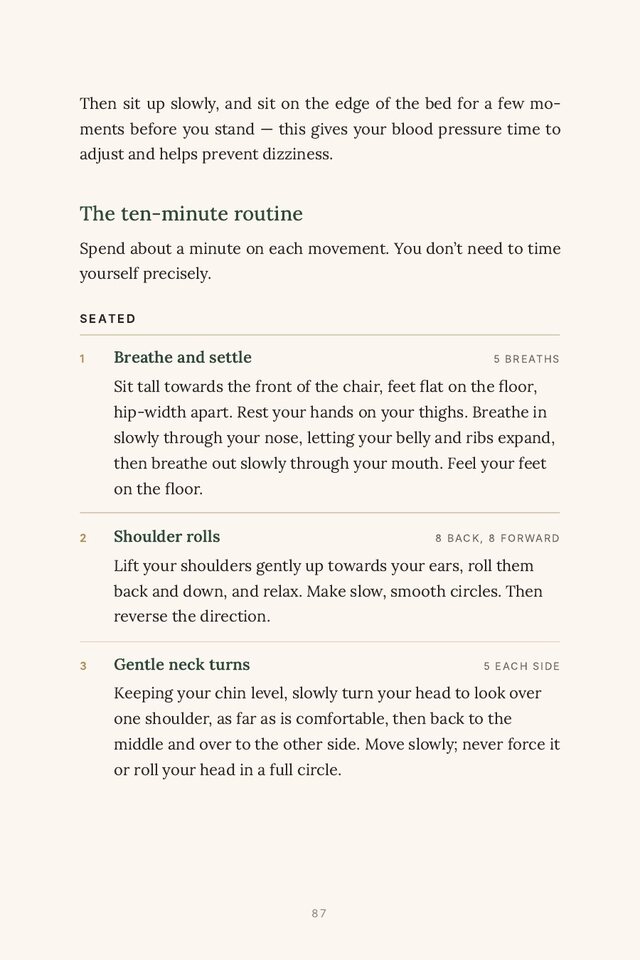 A page from the ten-minute morning routine with seated exercises